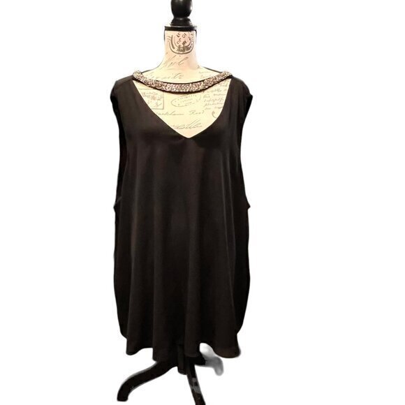 Torrid Georgette Embellished Beaded Choker‎ Tank 4X Black Neck Tie Blouse Top - Picture 2 of 14